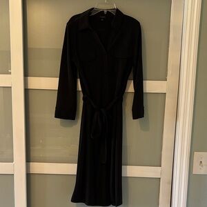 Talbots Black Midi Shirt Dress with Tie Belt